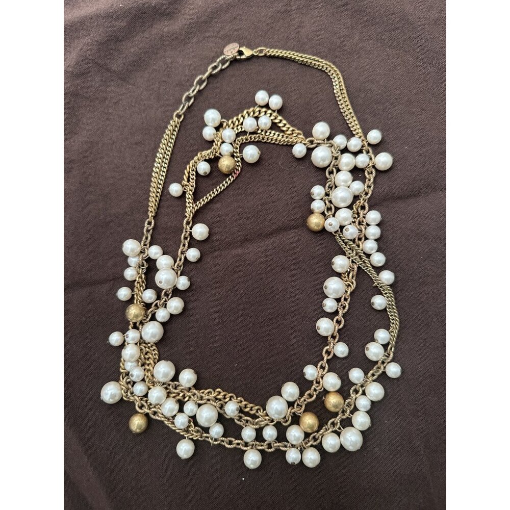 Vintage Stella & Dot Multi-Strand Pearl & Gold Bead Necklace